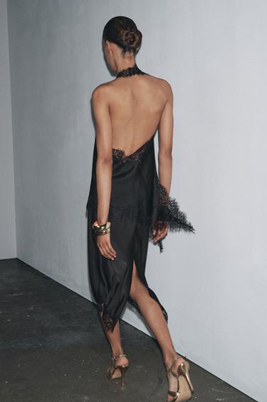 SATINIERTER ROCK MIT SPITZE ZW COLLECTION - Schwarz von Zara