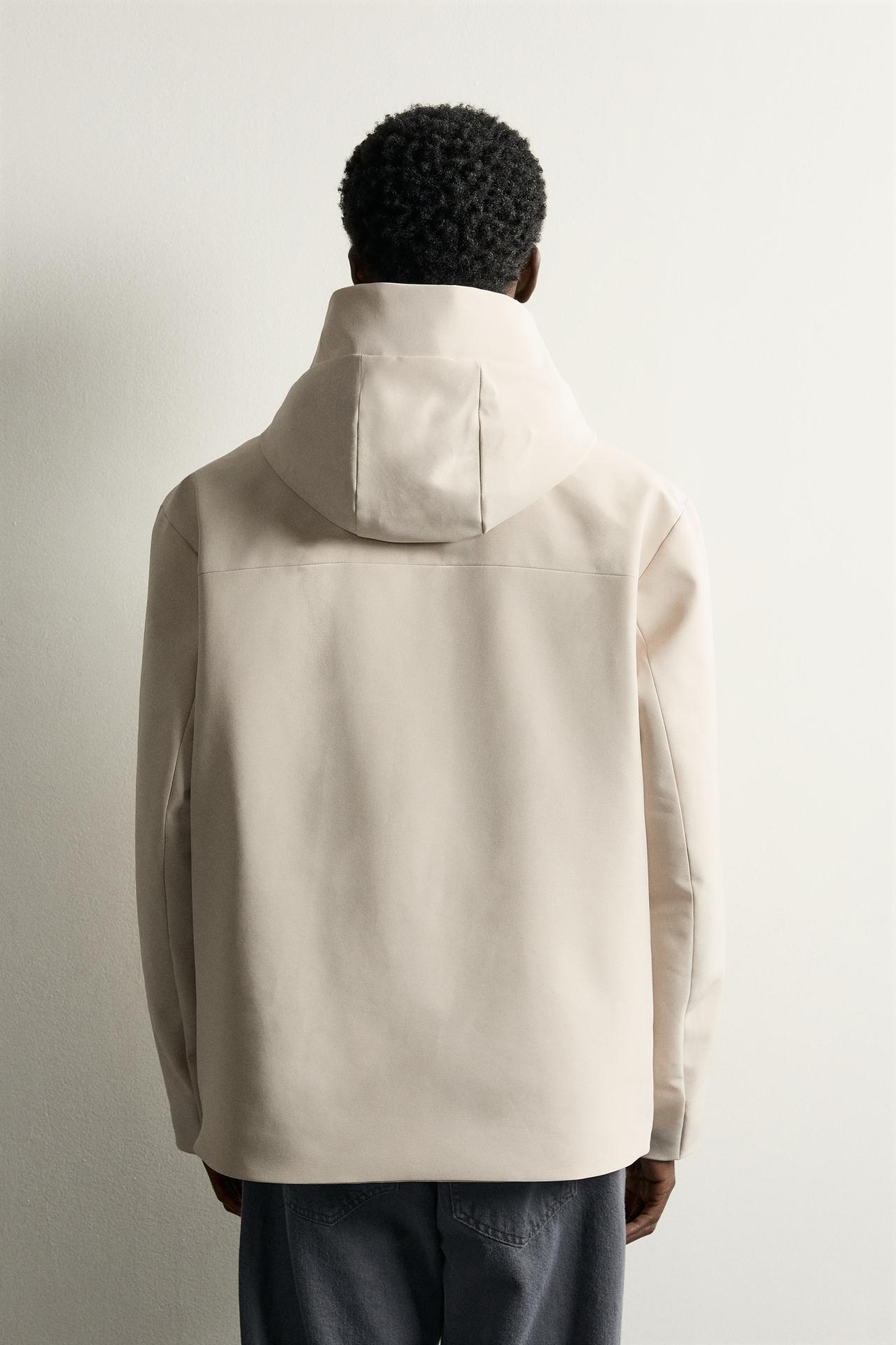 TECHNICAL WATER-REPELLENT HOODED JACKET — Oyster-white