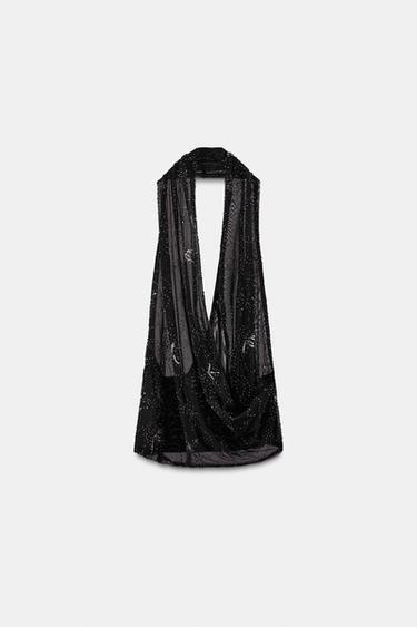 HALTER TOP WITH BEADED EMBROIDERY - Black by Zara