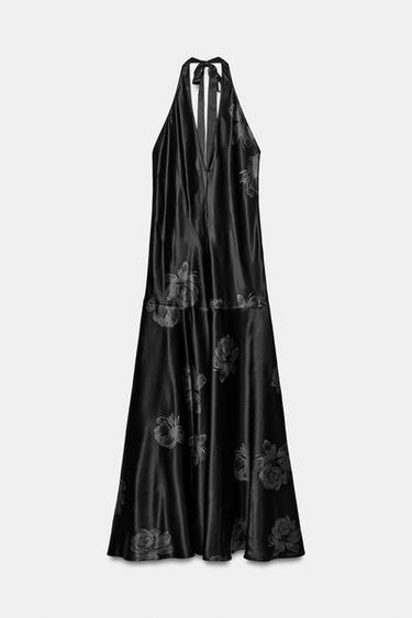 ZW COLLECTION LONG SATIN DRESS - Black by Zara