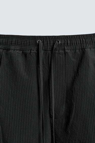 STRIPED JACQUARD FLOWING BERMUDA SHORTS - Black by Zara - Image 8
