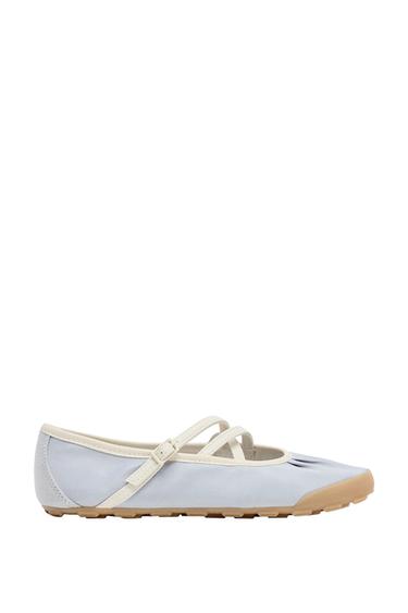 Zara SATIN ATHLETIC BALLET FLATS - Light Blue