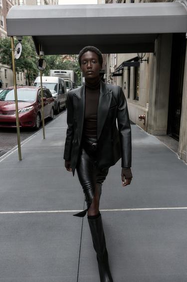 FAUX LEATHER DOUBLE-BREASTED BLAZER - Black by Zara
