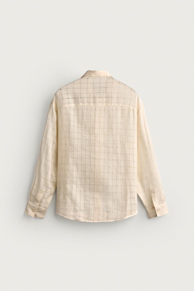 Camisa jacquard a cuadros de corte relajado de lino/algodón 7