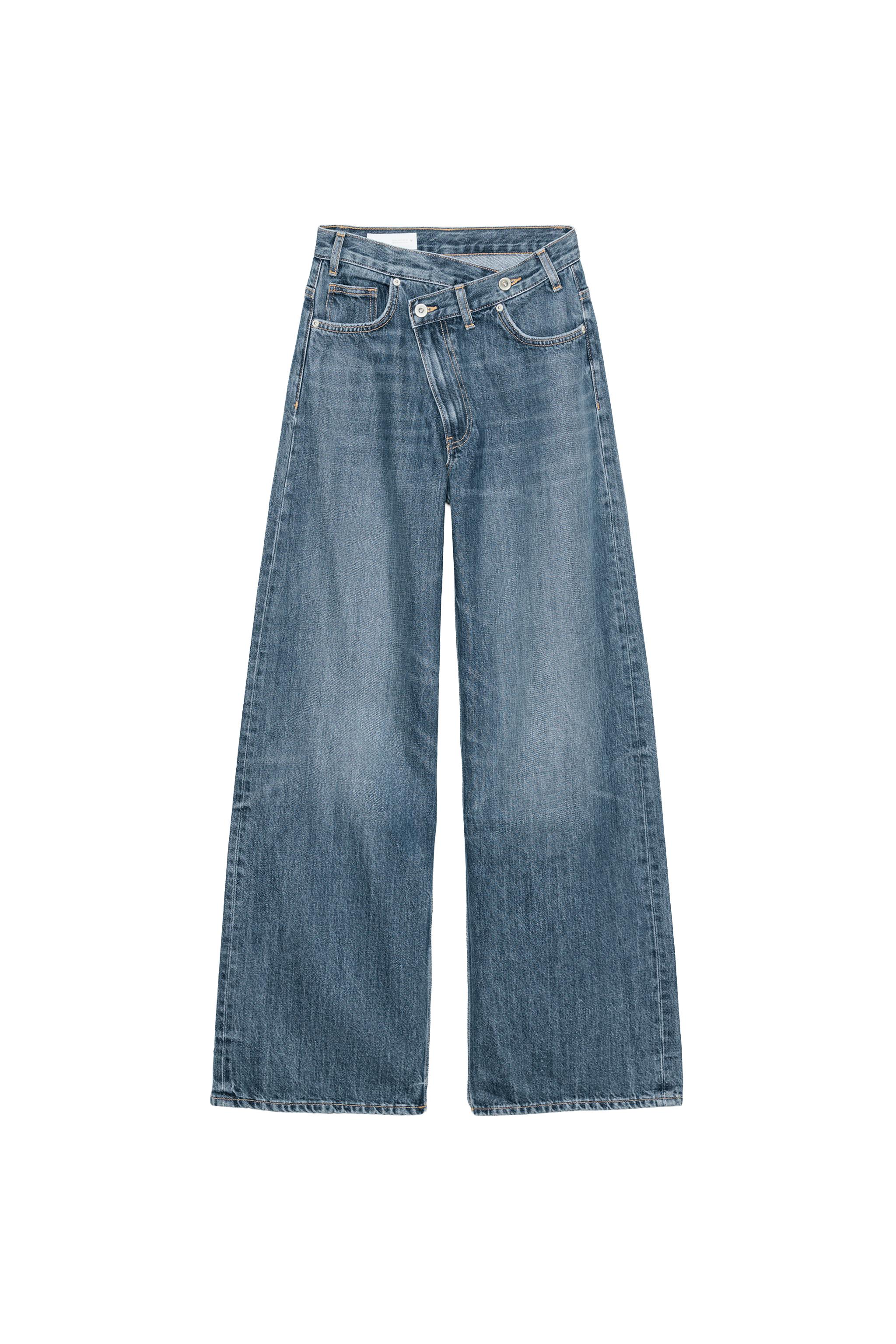 TRF HIGH-WAIST CROSSOVER WAIST WIDE LEG JEANS - Navy blue | ZARA