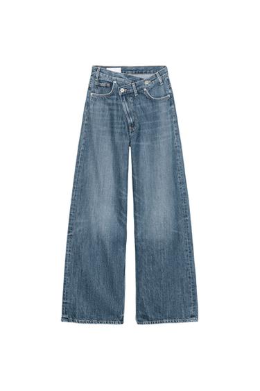 TRF WIDE-LEG CROSSED WAIST HIGH-WAIST JEANS - Blue / Grey by Zara