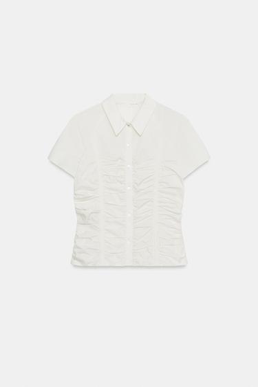 GATHERED POPLIN SHIRT - Ecru by Zara - Image 0
