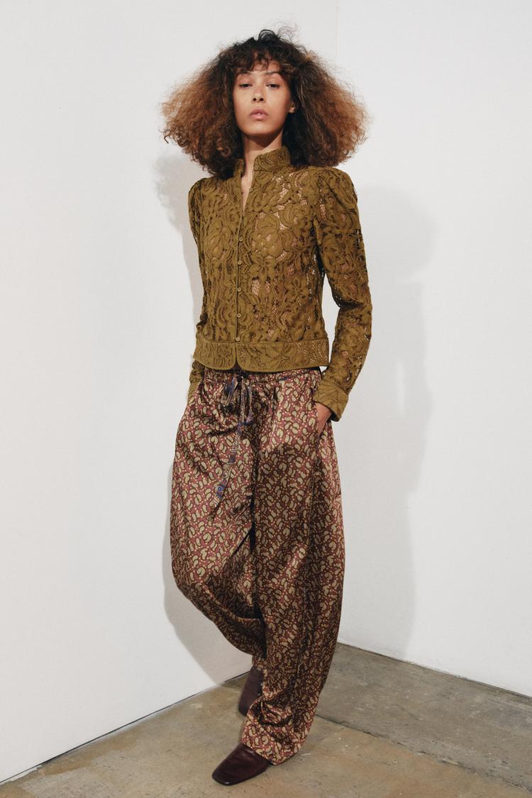 ZW COLLECTION LACE JACKET WITH BALLOON SLEEVES Green ZARA