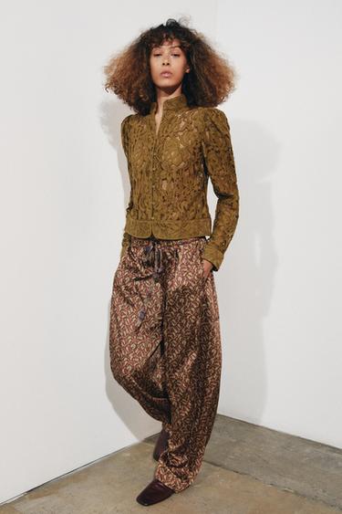 Zara ZW COLLECTION LACE JACKET WITH BALLOON SLEEVES - Green - Image 0