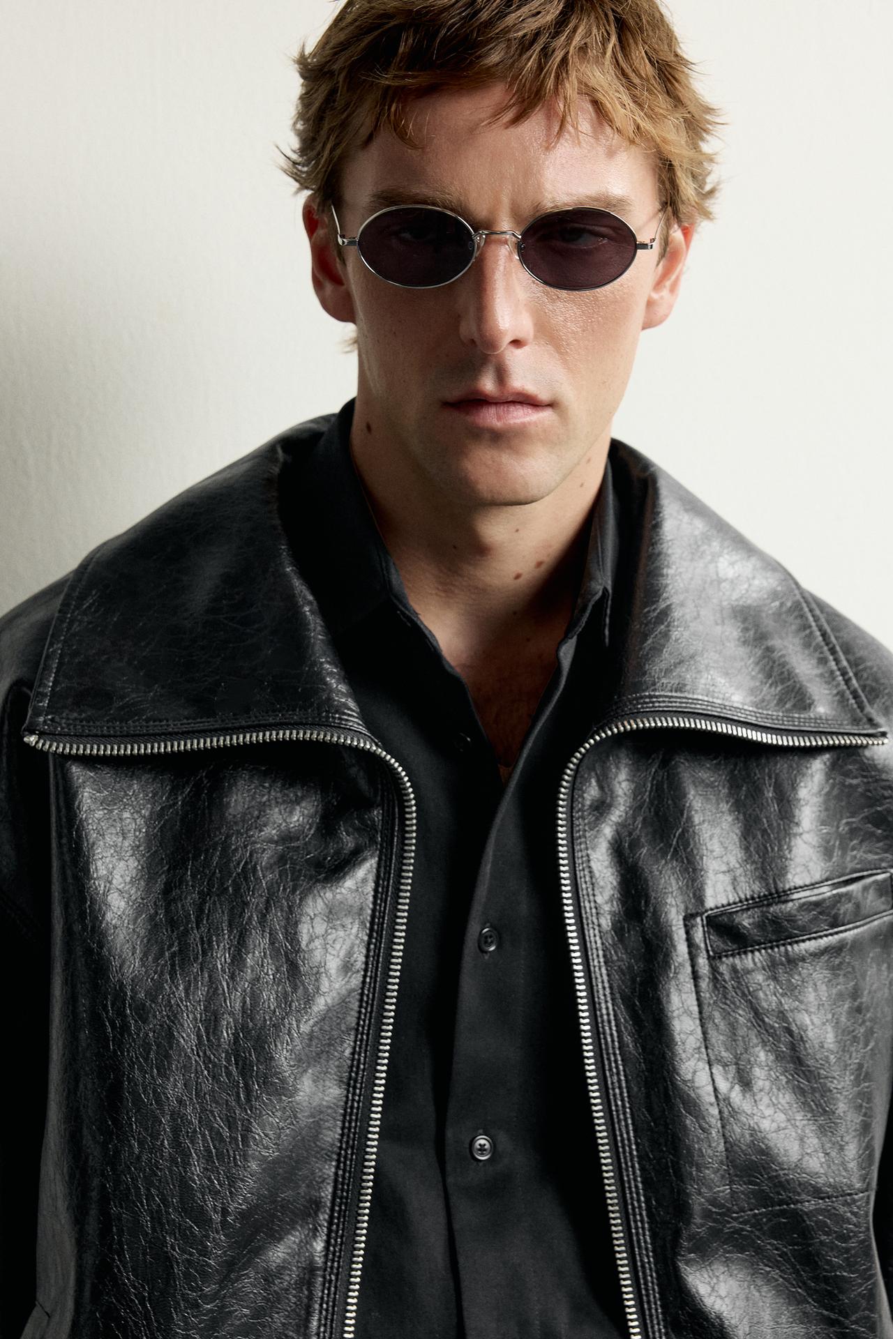 FAUX LEATHER CROPPED JACKET — Black