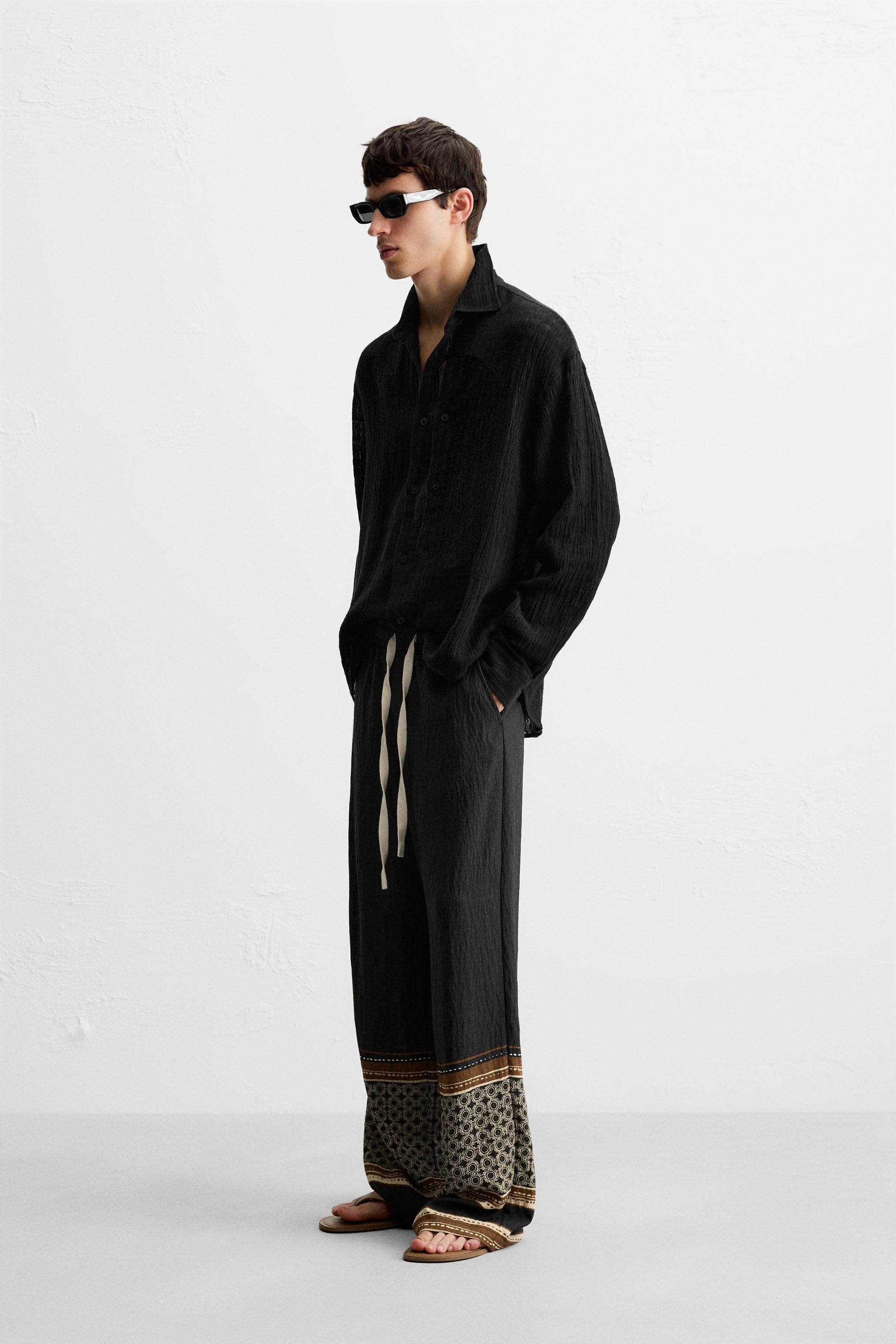 ZARA リネン100％シャツ 1195/442 ジャカード リネン＆コットンシャツ - ブラック | ZARA Japan / 日本