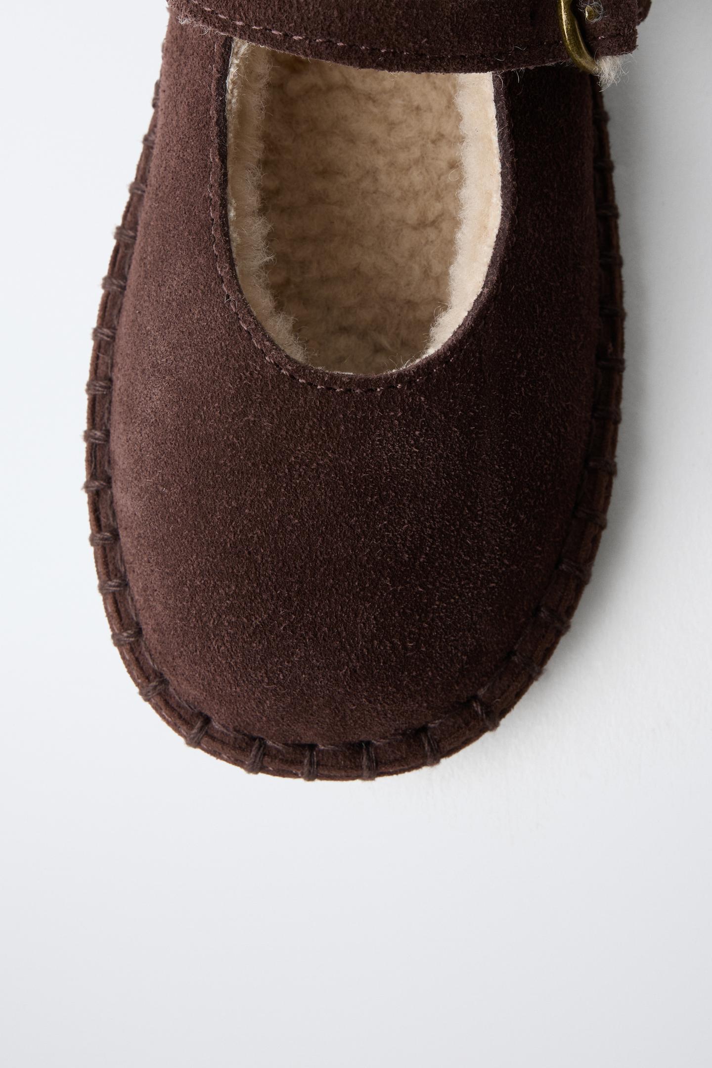 Детские балетки Zara Lined Leather Ballet Flats, цвет: Коричневый — фото 6