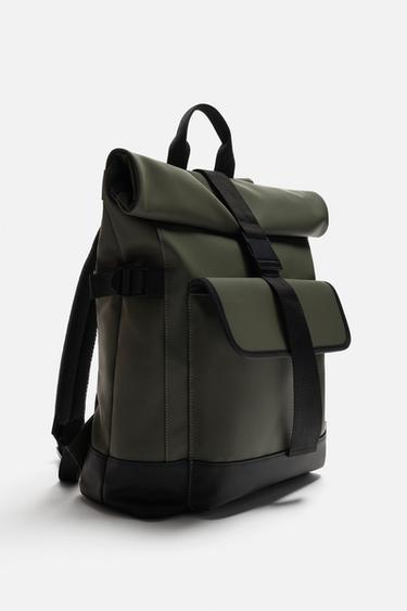 SAC À DOS EFFET GOMME À RABAT - Vert kaki de Zara - Image 3
