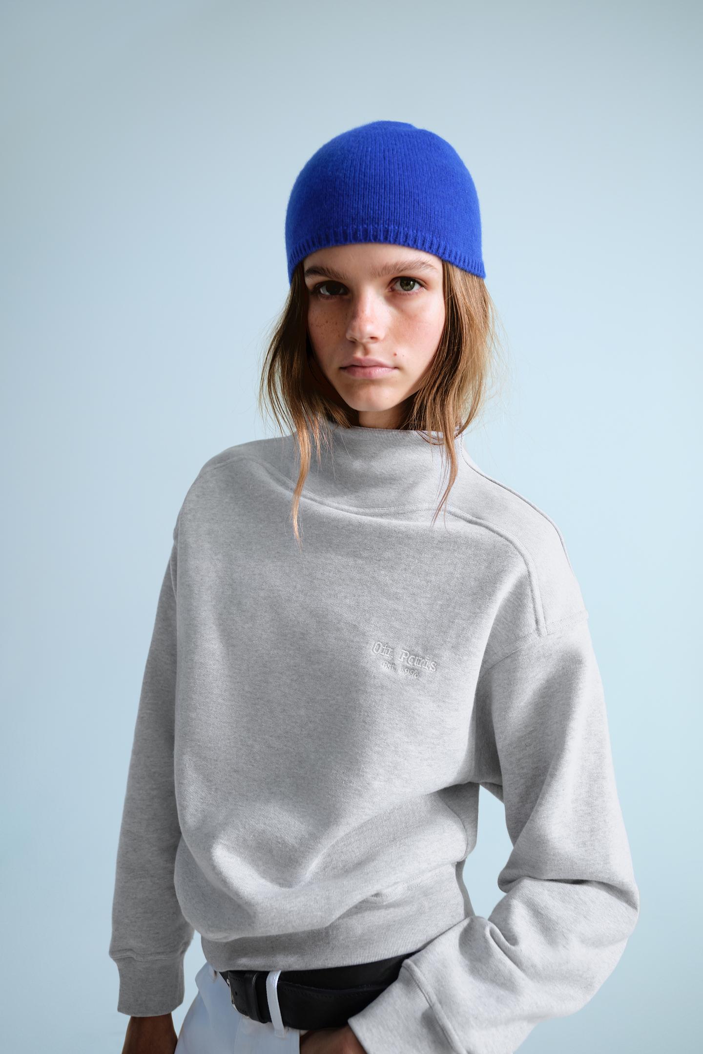 Женская толстовка Zara 0FR. Paris X ZARA Embroidered Cotton Blend, цвет: Серый меланжевый — фото 1