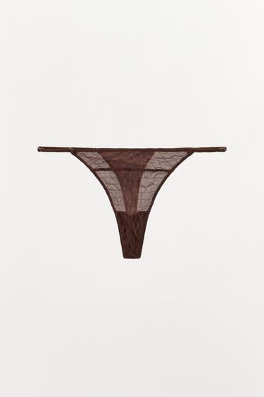 LIMITED EDITION TEXTURED SILK THONG - Brown by Zara