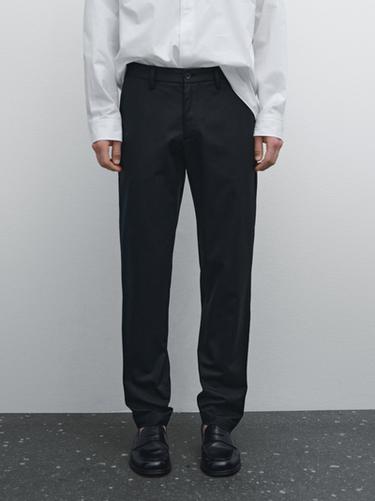 Zara Cotton blend slim fit trousers - Navy blue