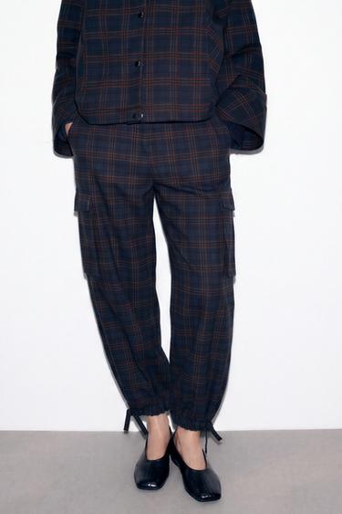 PANTALÓN CARGO CUADROS - Marrón-Azul de Zara