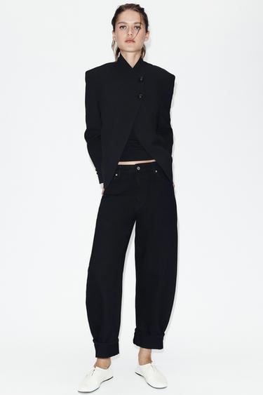 ZW COLLECTION MID-WAIST BALLOON JEANS - Black by Zara