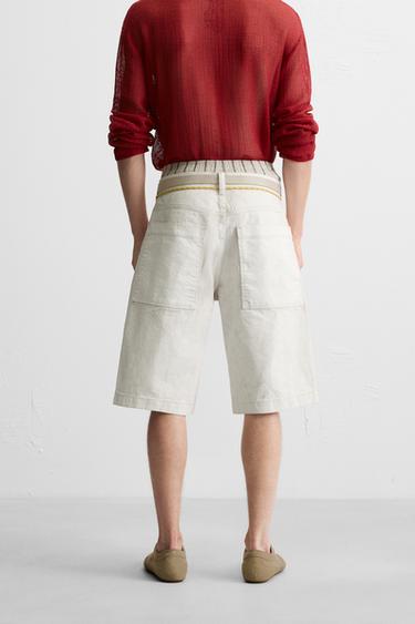 BERMUDA EN DENIM COUPE BAGGY EFFET CIRÉ - Blanc de Zara - Image 2
