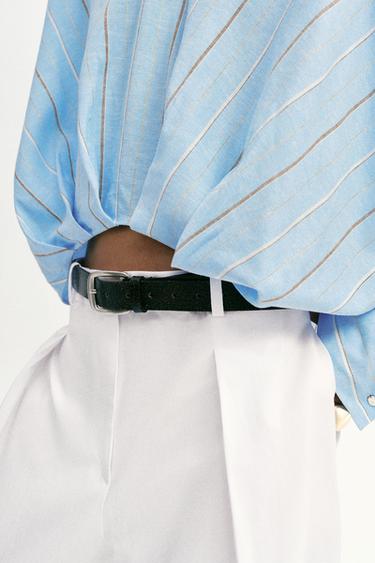 CHEMISE EN LIN À BASE BOUFFANTE - Sable / Bleu de Zara - Image 7