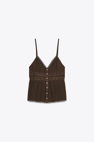 OBERTEIL AUS GAZE MIT SPITZE - Braun von Zara - Bild 0