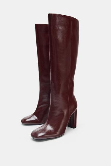 BLOCK HEEL BOOTS - Burgundy Red by Zara - Image 3