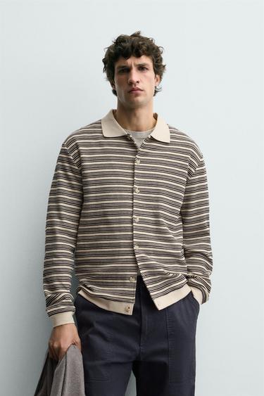 STRIPED TEXTURED JACKET - Ecru / Black by Zara