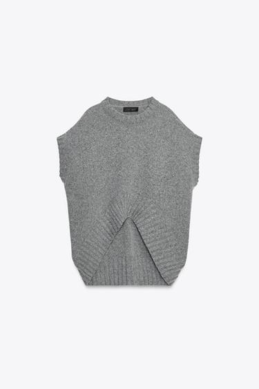 OVERSIZE WOOL-BLEND KNIT WAISTCOAT - Grey by Zara - Image 4