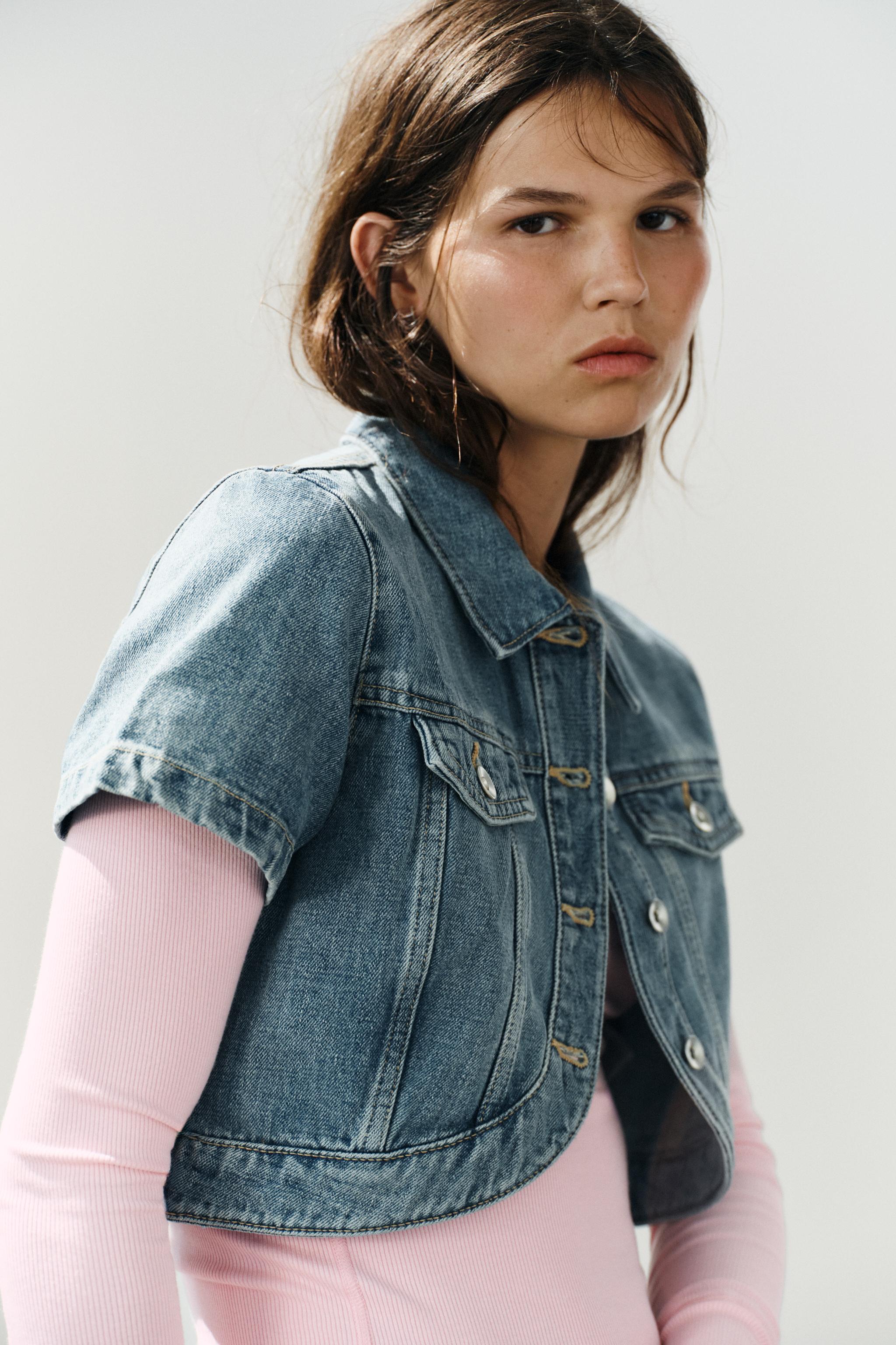 TRF ASYMMETRIC DENIM CROPPED SHIRT