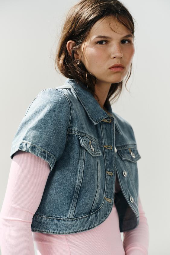 TRF アシンメトリー クロップドデニムシャツ - ブルー | ZARA Japan / 日本