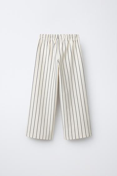 STRIPED PONTE DI ROMA WIDE-LEG TROUSERS - Ecru by Zara - Image 1