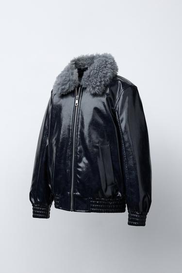 BOMBER JACKET WITH FAUX FUR COLLAR - navy by Zara - Image 1