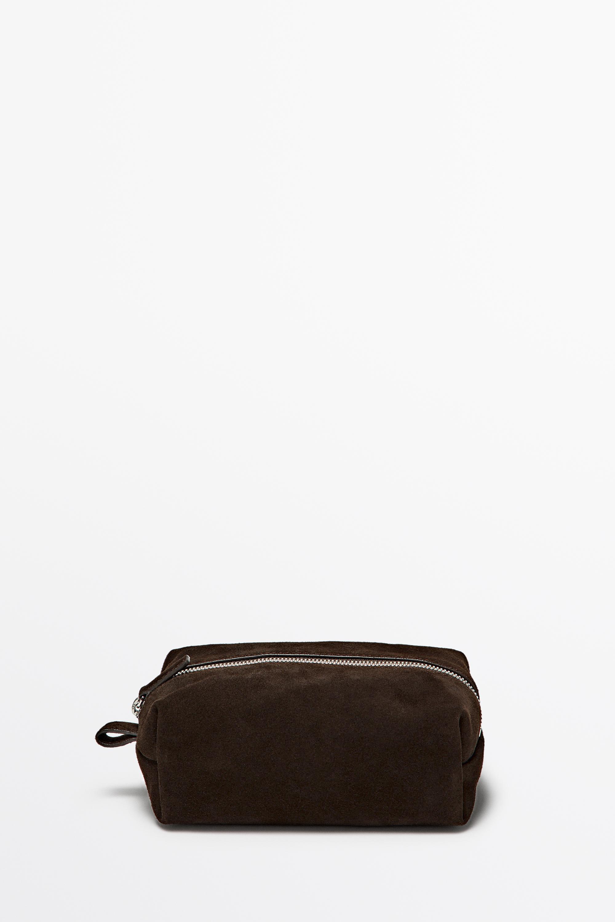 Mini split suede leather toiletry bag — Chocolate