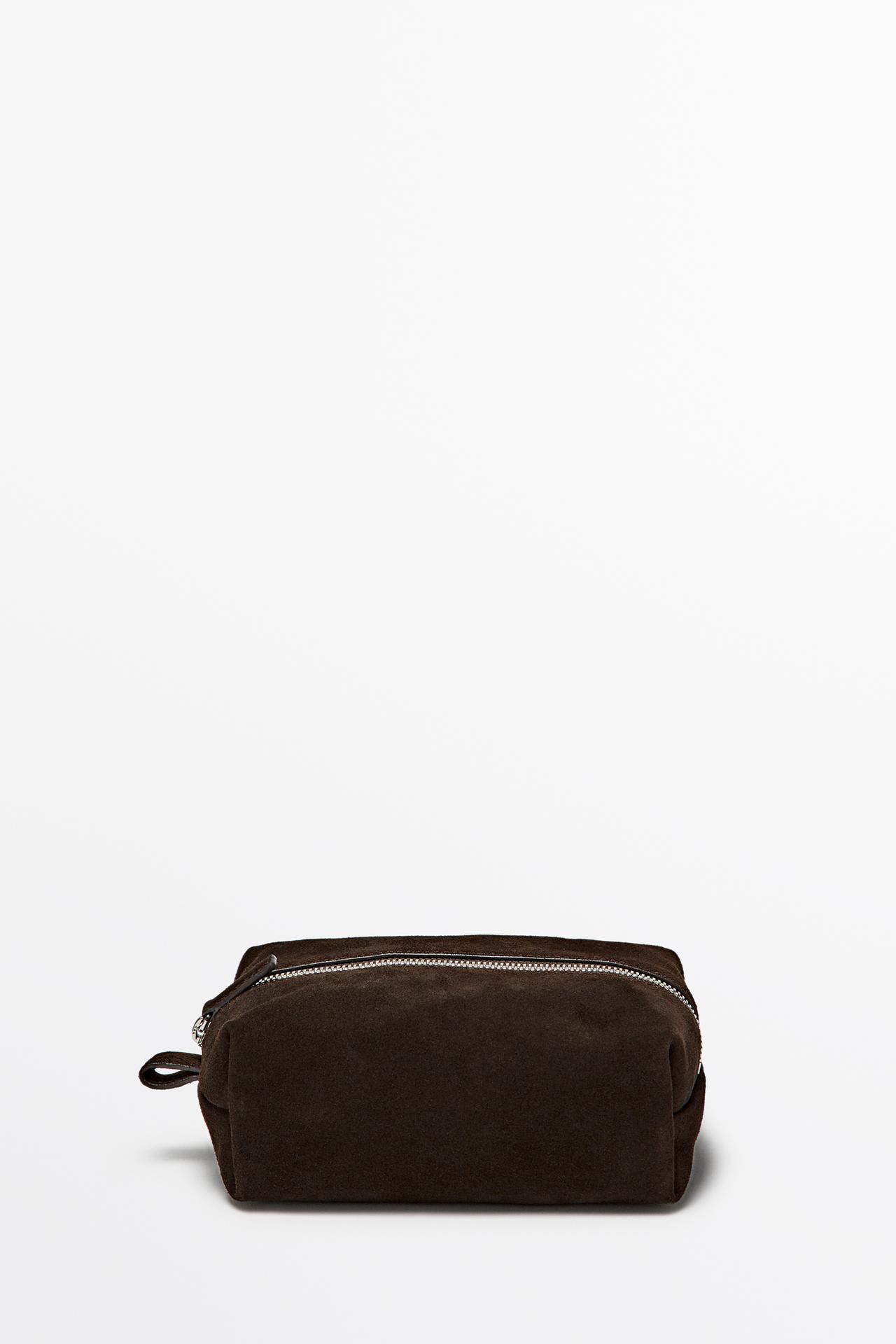 Mini split suede leather toiletry bag — Chocolate
