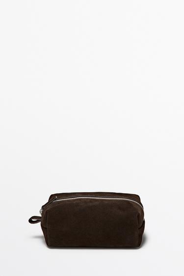 Zara Mini split suede leather toiletry bag - Chocolate
