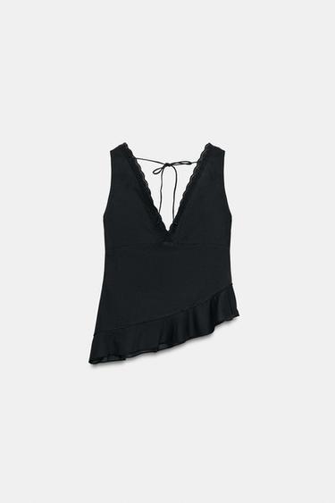 FLUID TOP WITH EMBROIDERED RUFFLES - Black by Zara - Image 8