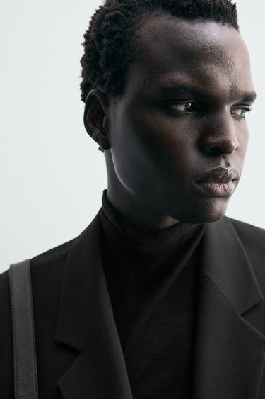 Zara WOOL BLEND DOUBLE-BREASTED SUIT JACKET - Black