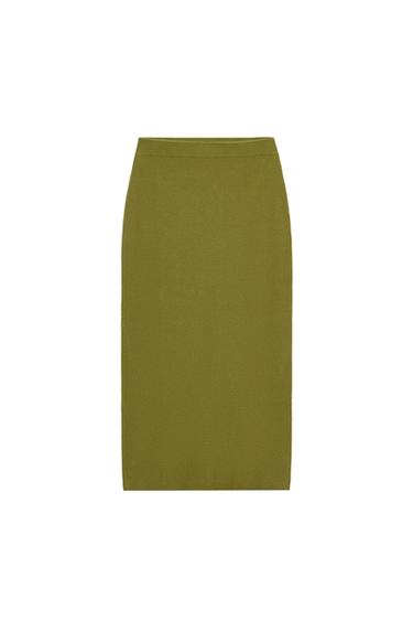 FALDA MIDI PUNTO - Musgo de Zara