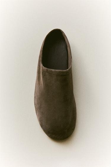MULES EN CUIR - Vert kaki de Zara