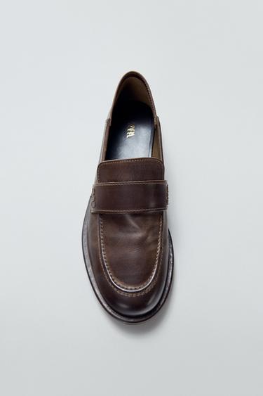 LEATHER PENNY LOAFERS - Brown by Zara