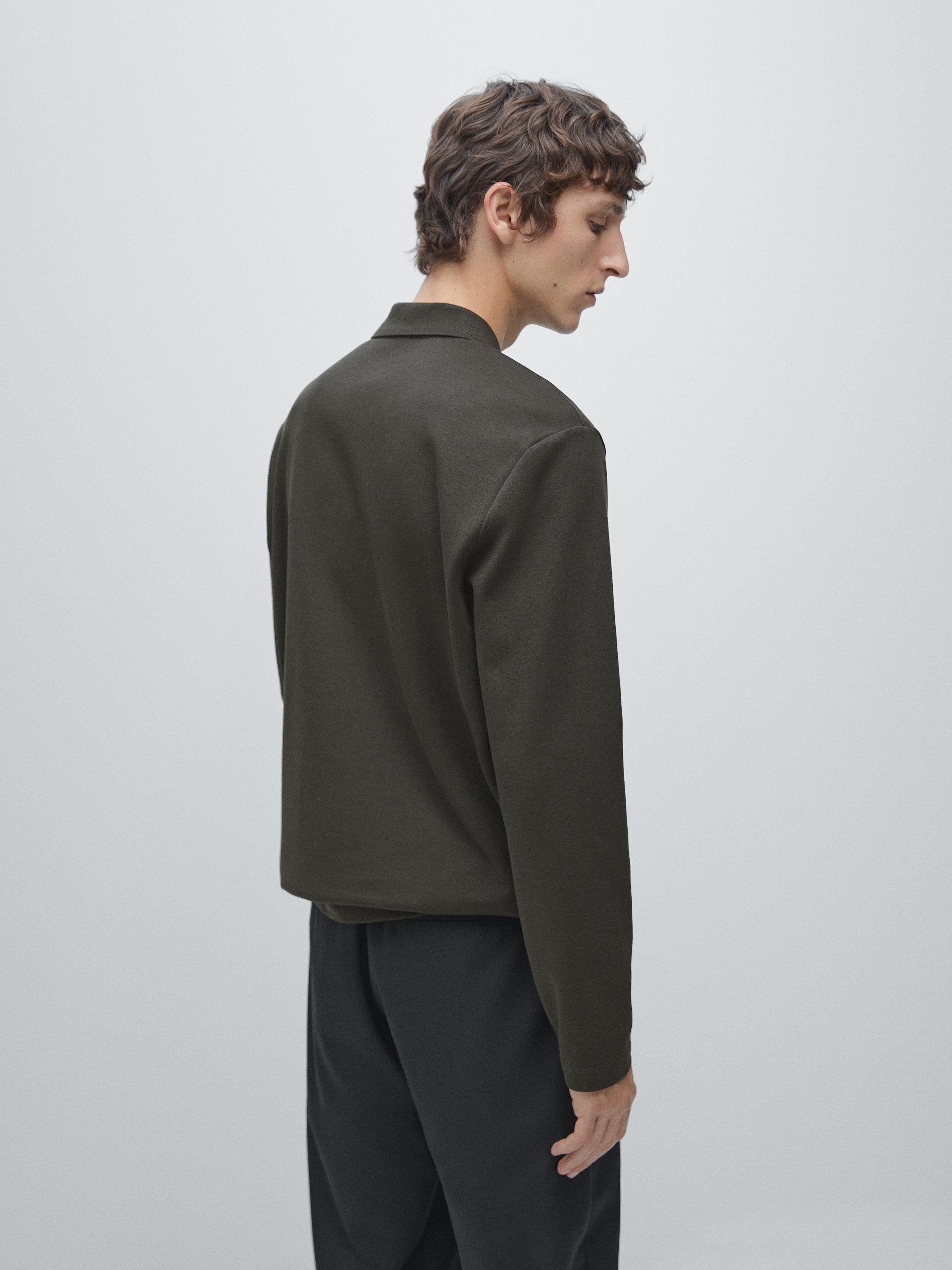 Long sleeve polo shirt with ribbed detail