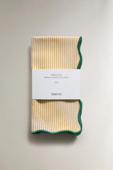 PACK OF STRIPED NAPKINS WITH SCALLOPED EDGE (PACK OF 2) - Yellow by Zara - Image 4