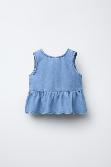 DENIM TOP WITH BUTTONS - Mid-blue by Zara - Image 1