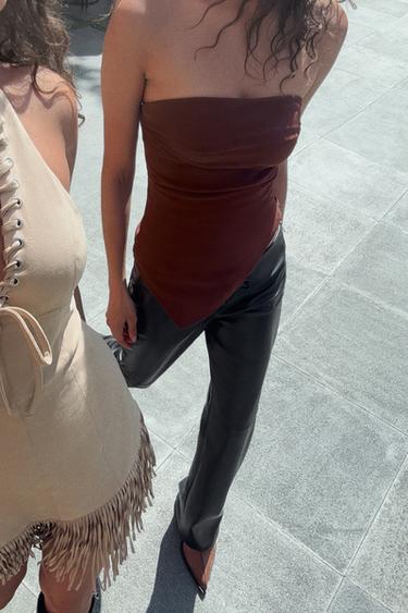 Zara ASYMMETRIC STRAPLESS TOP - Wine