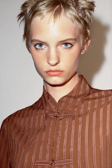 Zara ZW COLLECTION STRIPED FROG FASTENING SHIRT - Burnt orange
