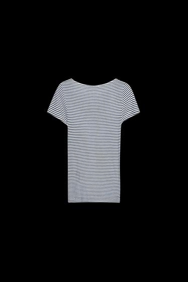 GESTREIFTES T-SHIRT - Weiß / Blau von Zara
