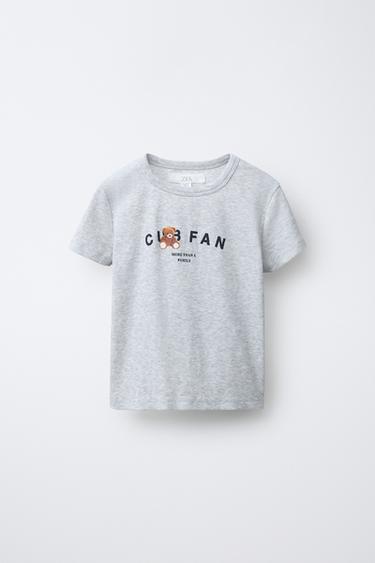 RIBBED T-SHIRT WITH BEAR PRINT - Grey marl by Zara