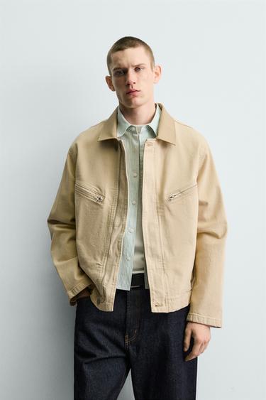 Zara 拼接領牛仔外套 - 黃色