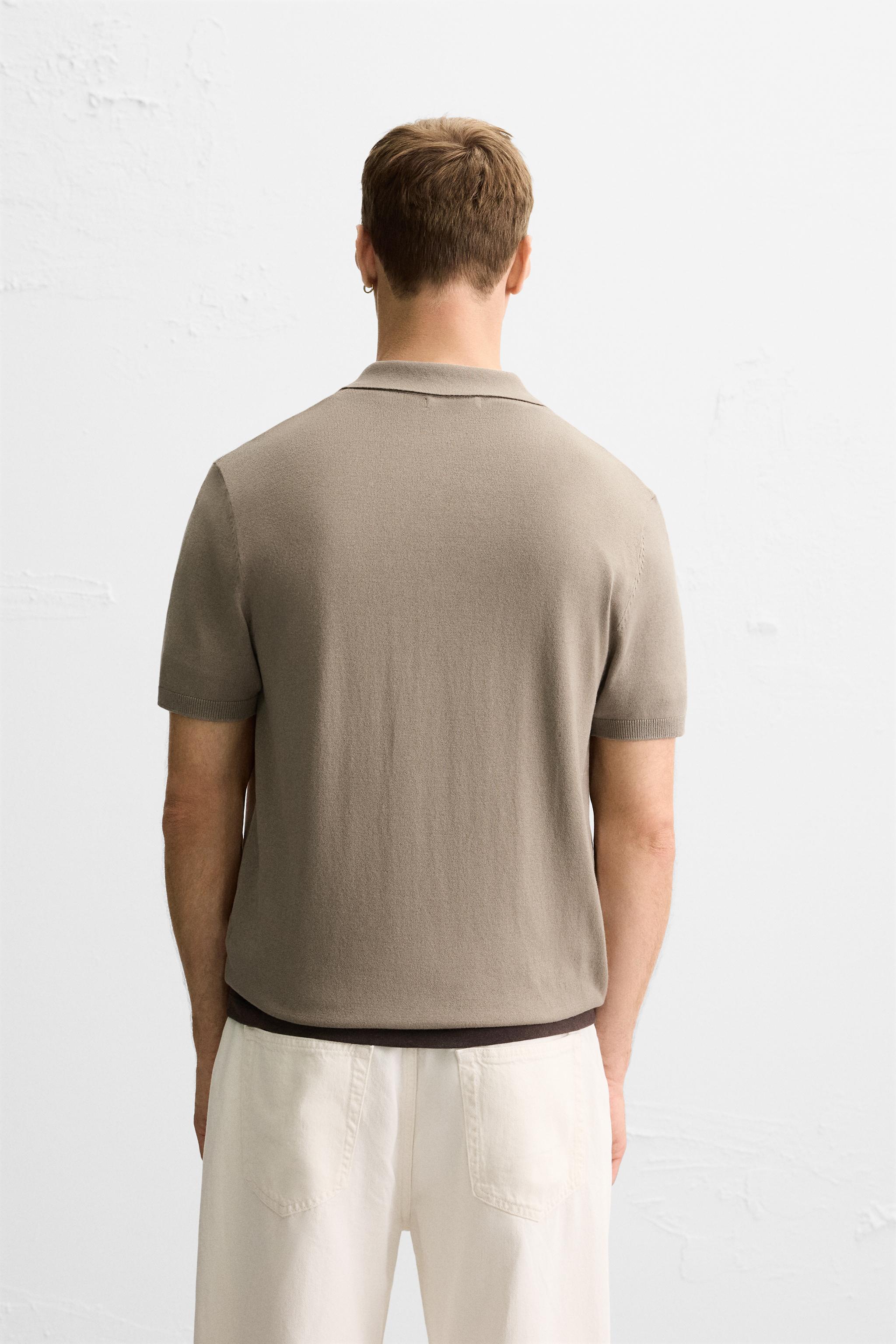 レギュラーフィットニットポロシャツ - グレー/ブルー | ZARA