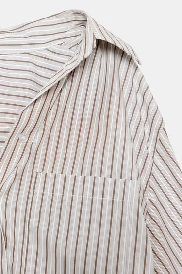 OVERSIZE STRIPED BATWING SLEEVE SHIRT - brown/white by Zara - Image 7